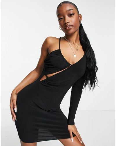 Trendyol One Sleeve Mini Dress With Cut Out Detail - Black
