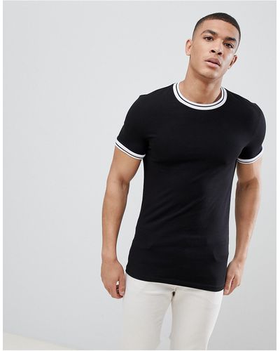 ASOS Muscle T-shirt With Stretch And Tipped Neck - Black