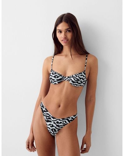 Bershka Top bikini con ferretto e stampa zebrata - Nero