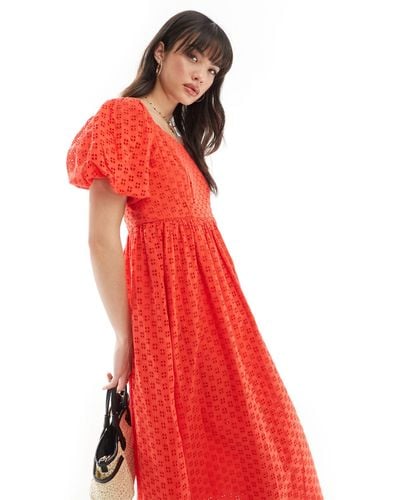 SELECTED Femme Broderie Maxi Dress - Red