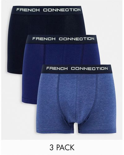 French Connection 3 Pack Trunks With Contrast Waistband - Blue