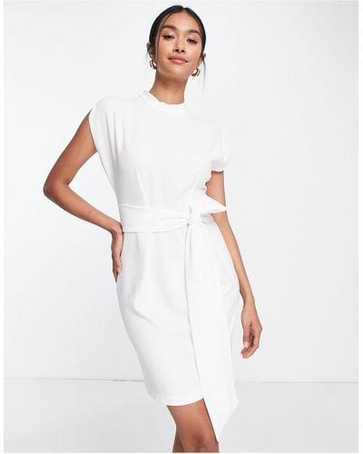 Closet Belted Tie Waist Mini Dress - White