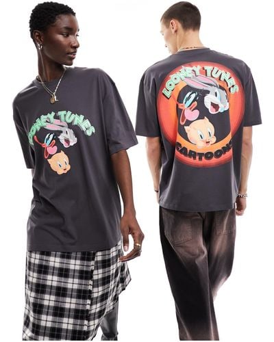 ASOS Unisex Oversized Licensed Tee With Looney Tunes Back Print - Grey