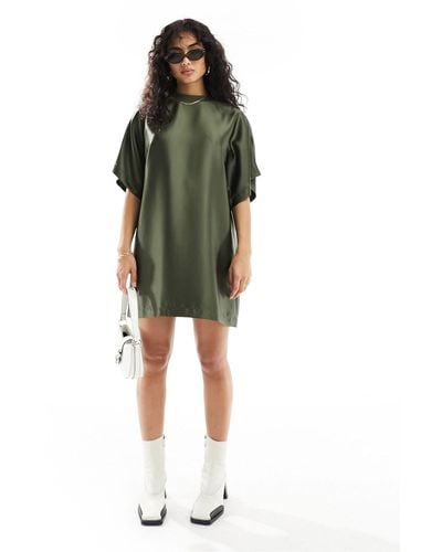 ASOS Satin Oversized Mini Tshirt Dress - Green