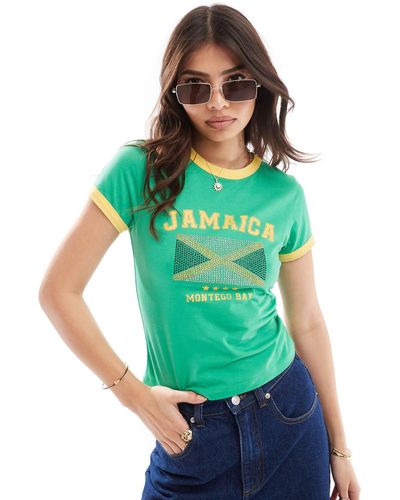 ASOS Ringer Baby Tee With Jamaica Graphic With Hotfix Flag - Green