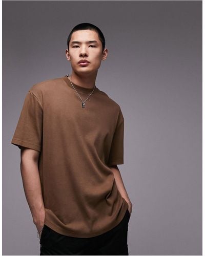 TOPMAN Oversized Ribbed T-shirt - Brown