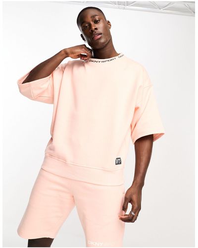 DKNY Dkny Relaxed Fit Short Sleeve Sweatshirt - Pink