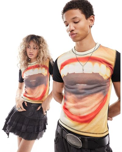 Collusion Unisex - t-shirt unisexe court à imprimé lèvres - Orange