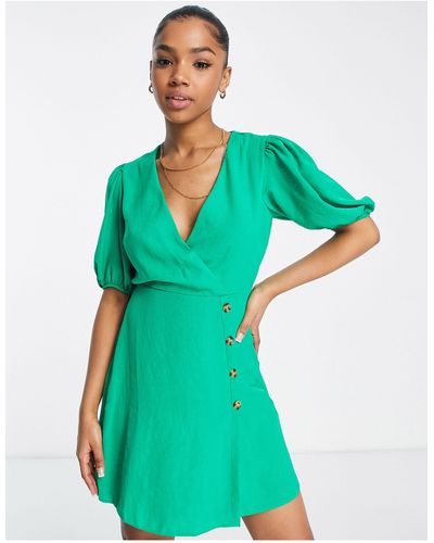 New Look Tie Back V Neck Mini Dress - Green