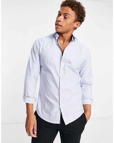 SELECTED Slim Fit Striped Easy Iron Smart Shirt - White