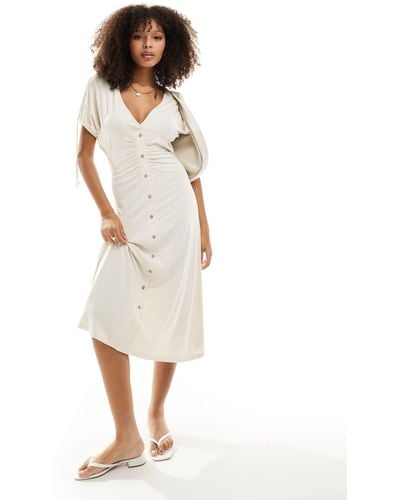 ASOS Button Through Midi Tea Dress With Tie Sleeve - White