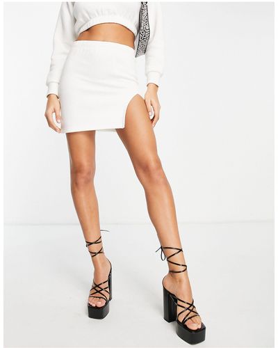 Missy Empire Fleece Side Spilt Mini Skirt Co-ord Fleece - White