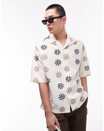 TOPMAN Short Sleeve Sun Print Shirt - White