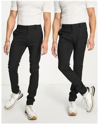 TOPMAN 2 Pack Super Skinny Smart Trousers - Black