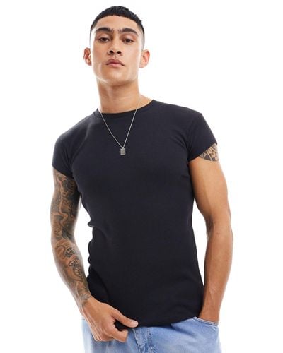 ASOS Camiseta negra ajustada con mangas - Azul