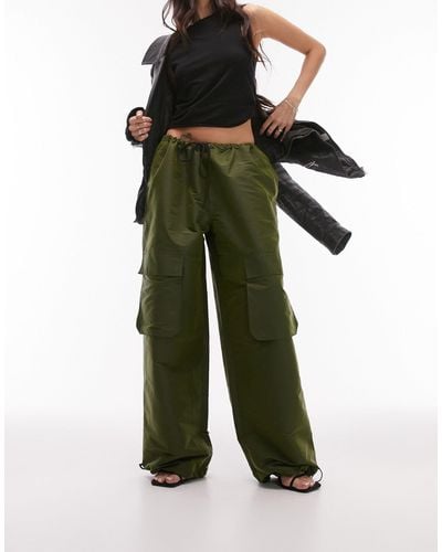 TOPSHOP High Shine Oversized Balloon Parachute Trouser With Pockets - Green