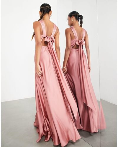 ASOS Bridesmaid Satin Maxi Dress With Drape Back Detail - Pink
