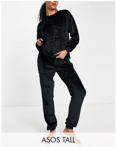 ASOS Asos Design Tall Lounge Super Soft Fleece Sweat & jogger Set - Black