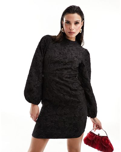 Vila High Neck Mini Dress With Volume Sleeves - Black