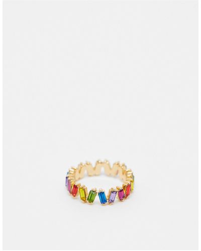 ASOS Ring With Rainbow Baguette Crystals - White