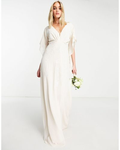 Hope & Ivy Bridal Backless Cape Sleeve Maxi Dress - White