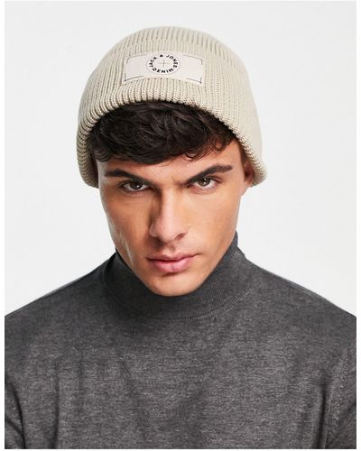 Jack & Jones Ribbed Beanie With Logo - Gray