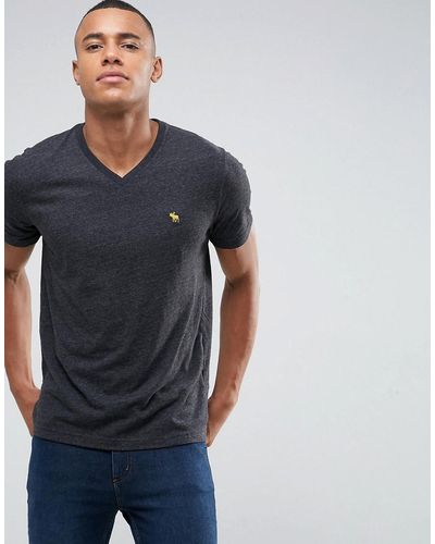 Abercrombie & Fitch V Neck T-shirt Muscle Slim Fit Moose Logo In Black