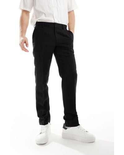 River Island Slim Fit Smart Linen Trousers - Black
