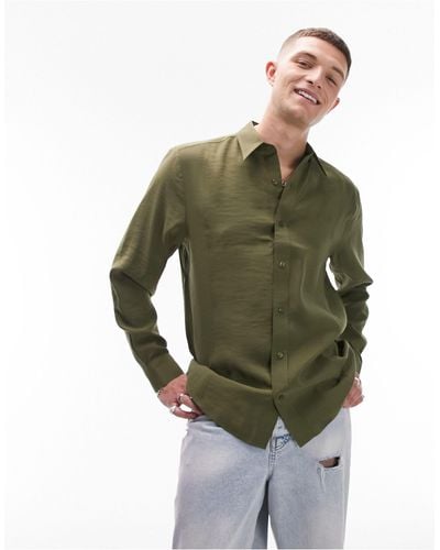 TOPMAN Long Sleeve Regular Fit Flowing Modal Shirt - Green