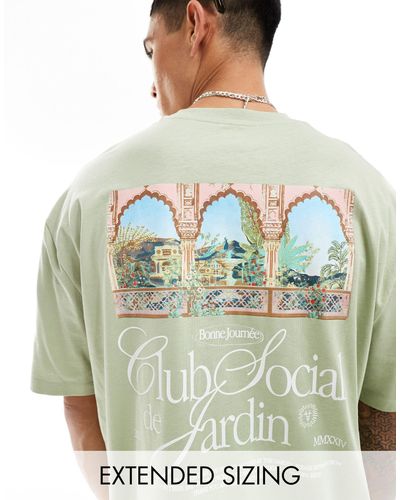 ASOS T-shirt oversize avec imprimé paysage au dos - vert clair - Gris