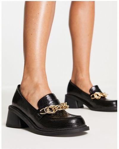 ASOS Sergio Mid Heeled Loafers With Chain - Black