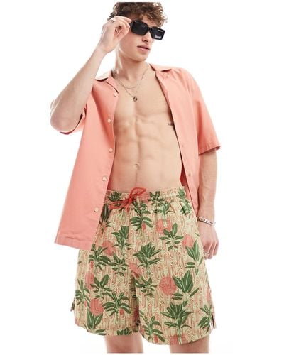 Hunky Trunks Textured Palm Swim Shorts - Pink