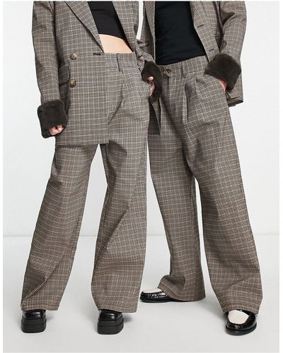 Reclaimed (vintage) Pantalon ample d'ensemble unisexe à carreaux - Noir