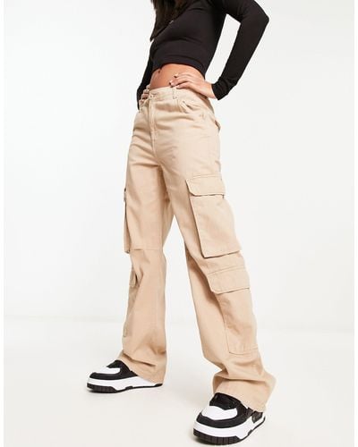 Bershka Petite drawstring waist cargo pants in khaki