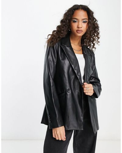 Pimkie Oversized Double Breasted Blazer Van Imitatieleer - Zwart