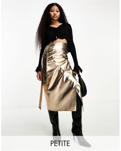 Never Fully Dressed Petite Pu Metallic Wrap Midi Skirt - Black