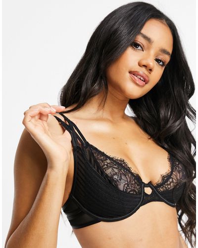 Ann Summers Ruthless Sheer Stripe And Lace Mix Bra - Black