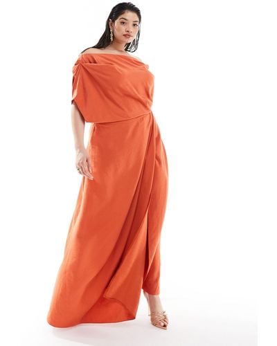 ASOS Asos Design Curve Exclusive Textured Off Shoulder High Split Maxi Dress - Orange