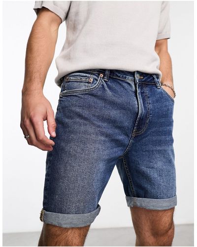 Pull&Bear Slim Denim Shorts - Blue