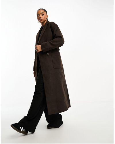 Monki Manteau ceinturé en laine mélangée à double boutonnage - marron chiné - Noir