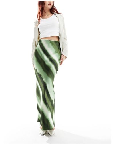 4th & Reckless Ombre Stripe Satin Maxi Skirt - Green