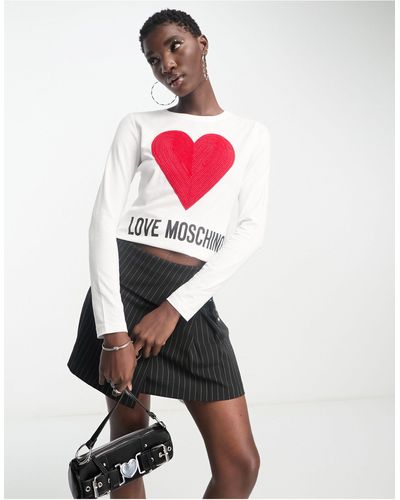 Love Moschino Top manches longues avec logo cœur classique - Blanc