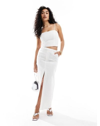 Bardot Linen Maxi Skirt With Split - White