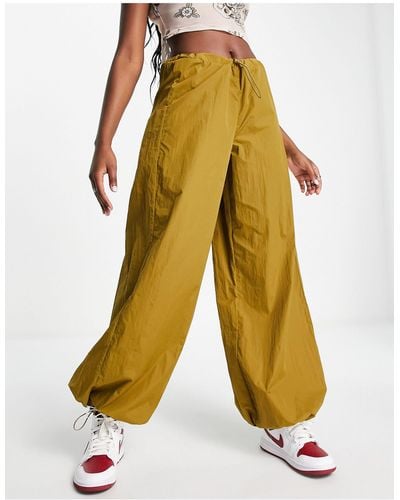 Daisy Street Relaxed Wide Leg Parachute Trousers With Drawstring Waist - Yellow