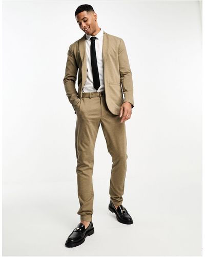Jack & Jones Premium - costume ajusté en jersey avec pantalon slim et veste - beige - Neutre