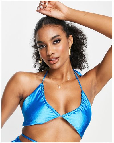 TOPSHOP – neckholder-bustier aus satin - Blau