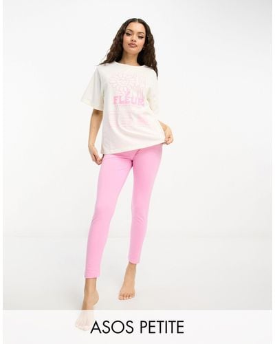 ASOS Asos design petite – exklusiver pyjama bestehend aus t-shirt und leggings - Pink