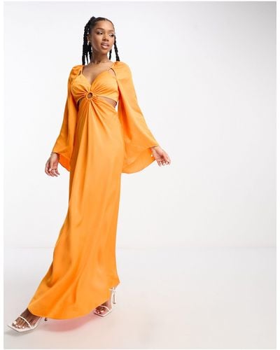 EVER NEW Long Sleeve Cut Out Maxi Dress - Orange