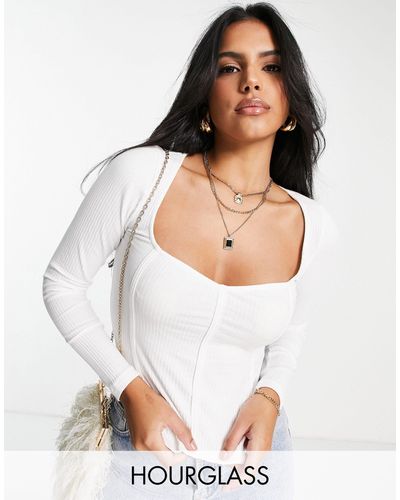 ASOS Fuller Bust Rib Fitted Corset Top With Ultra Wide Neck - White