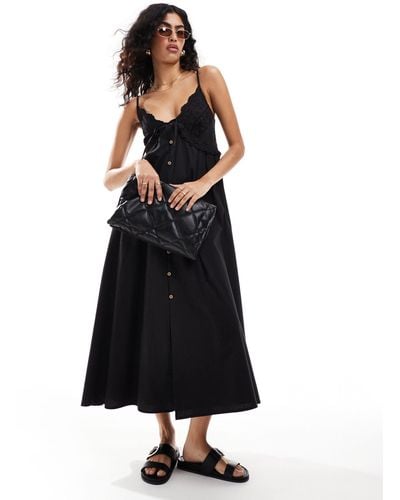 Miss Selfridge Trim Detail Button Through Maxi Slip Dress - Black